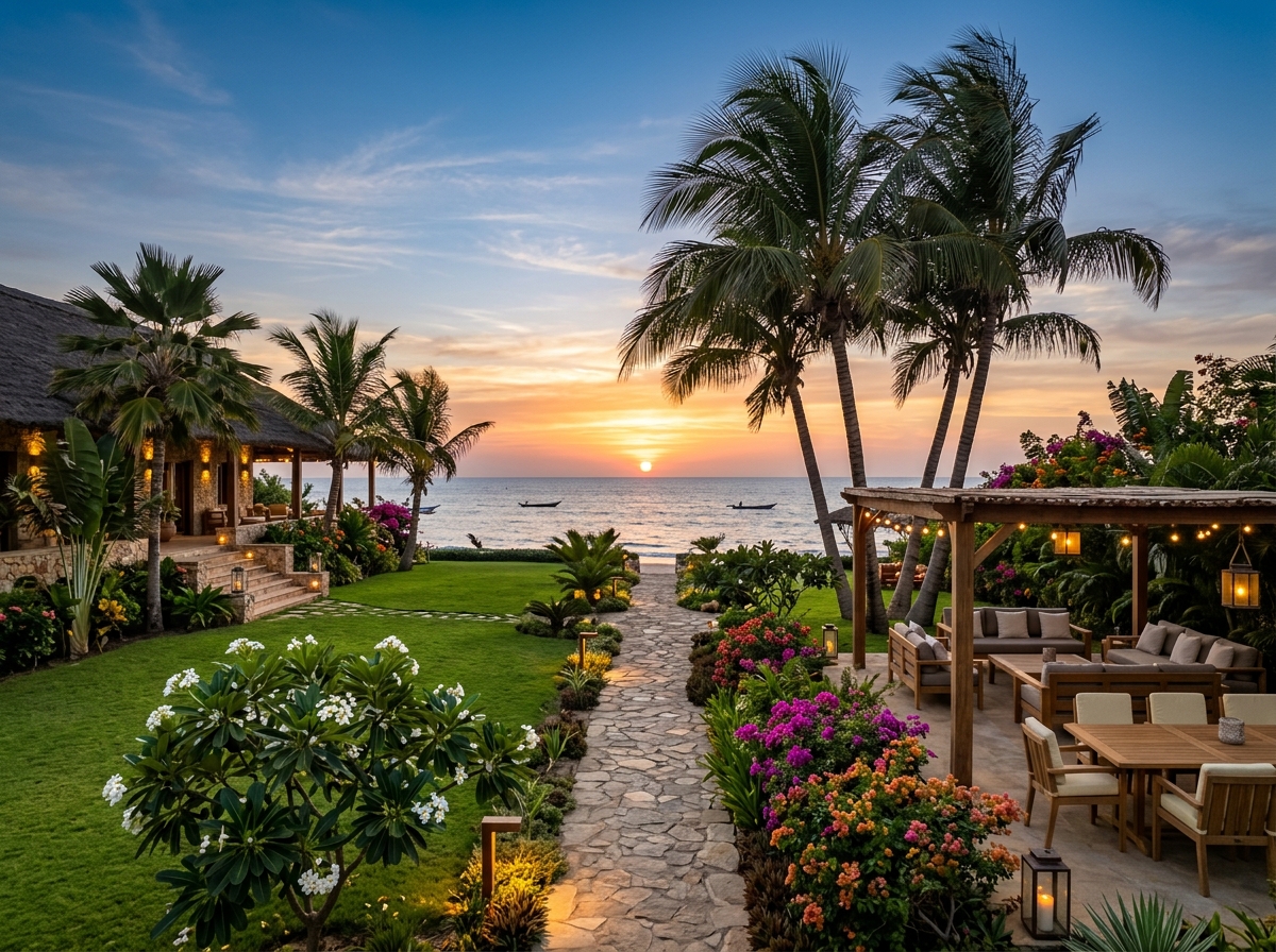 Résidence côtière à Saly Portudal · Jardin tropical face à l'océan